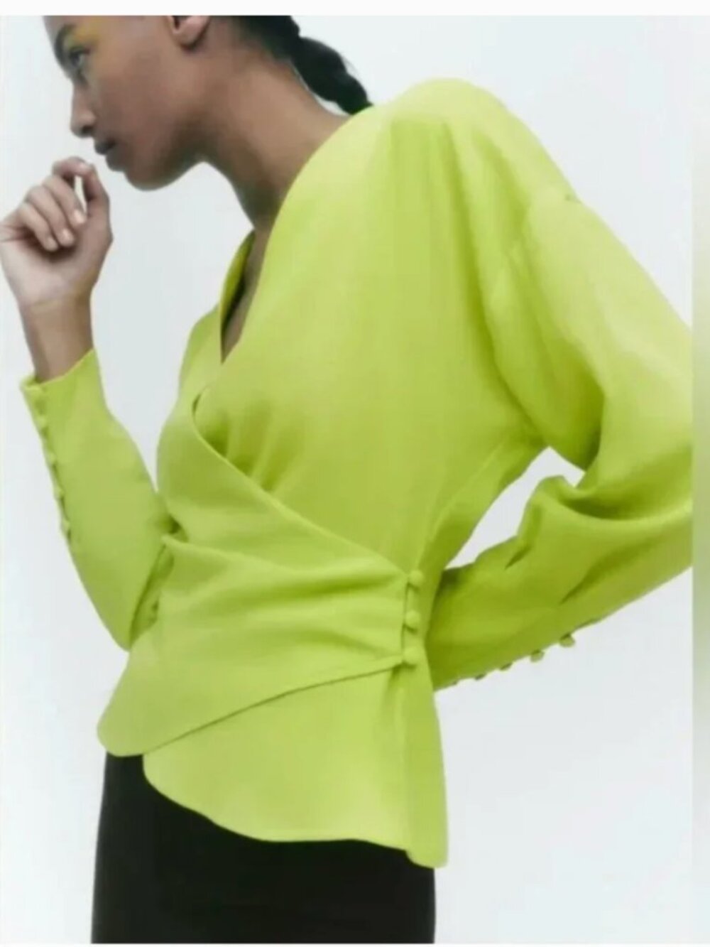 NWOT ZARA WOMENS DOUBLE BREASTED SHIRT/BLOUSE IN LIME GREEN